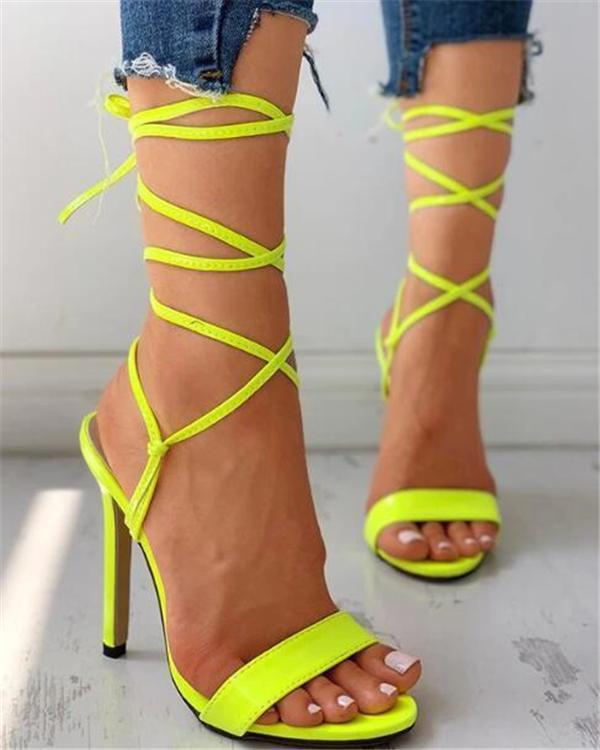 Open-toe Bandage Lace-up Thin Heeled sandals