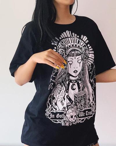 Vintage Skeleton Witch Printed Chic Long T-Shirt
