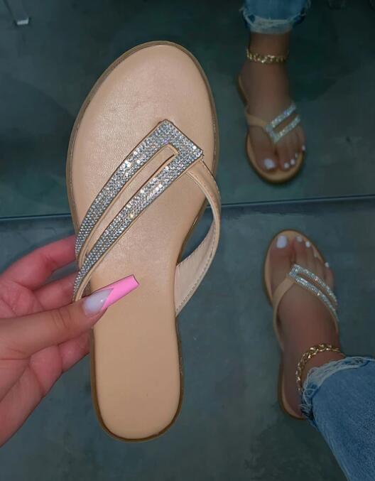 Silver Rhinestone Detailed Straps Slippers