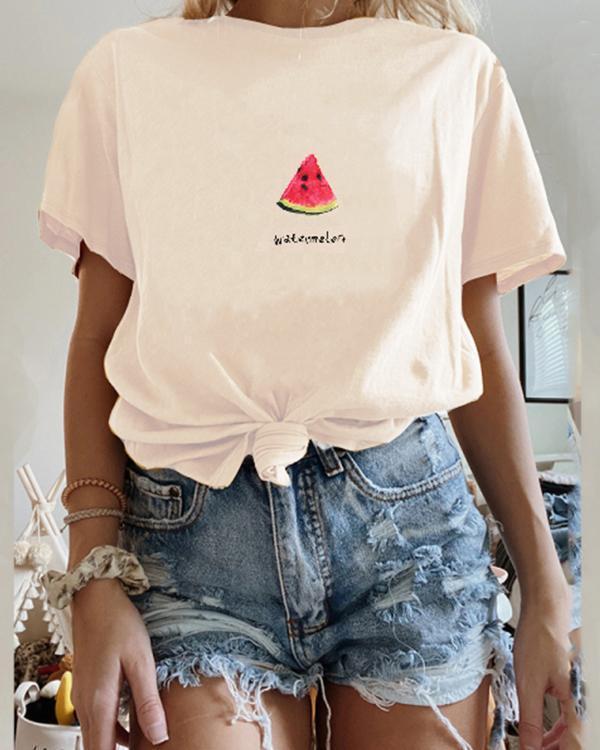 Short Sleeve Loose Wild Fruit Print T-shirt