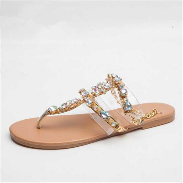 Women Summer Shoes Rhinestone Chains Gladiator Flat Sandals