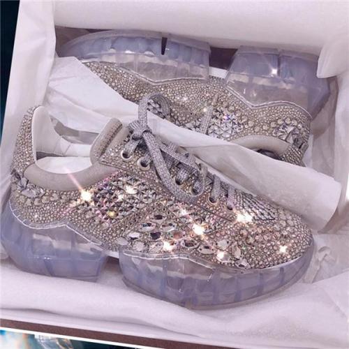 Low-Cut Upper Rhinestone Lace-Up Round Toe Flat With Sneakers