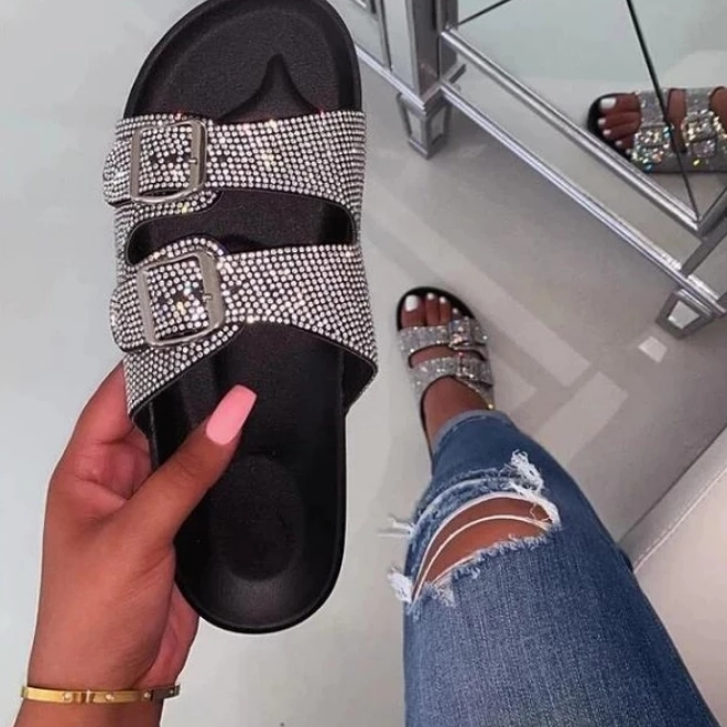 Women Fashion Summer Silppers Crystal Diamond Sandals