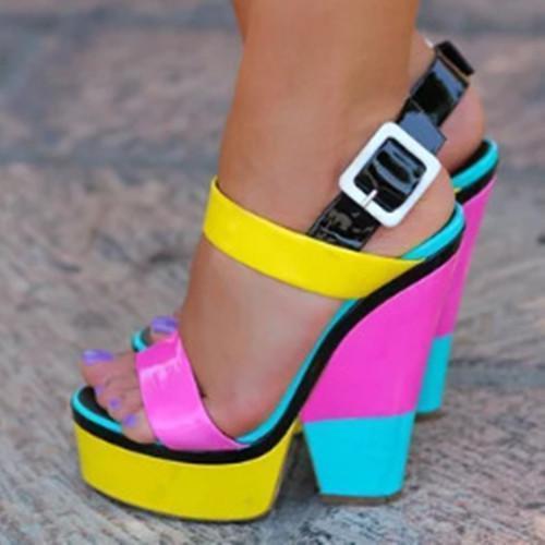 Colorful Buckle Chunky Sandals