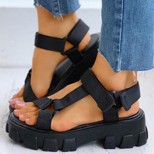 Solid Velcro Flatform Sandals