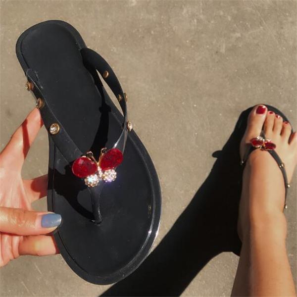 Women Bright Diamond Butterfly Flip-flop Flats Slippers Shoes