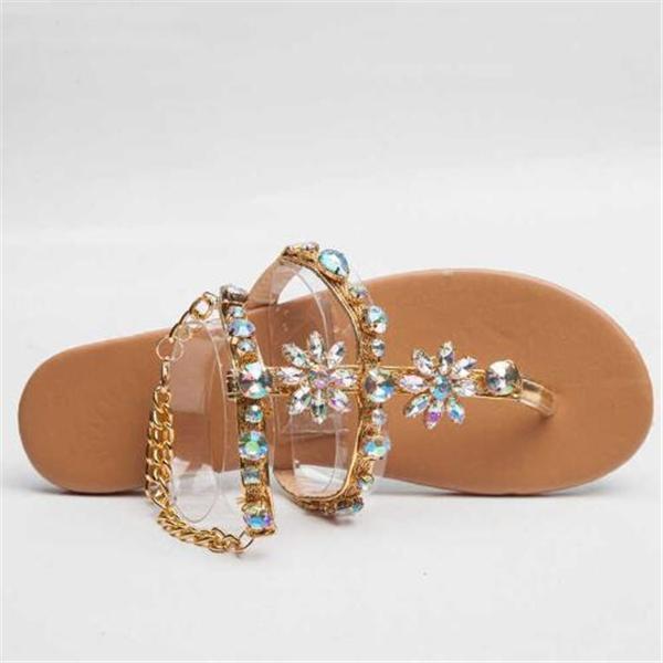 Women Summer Shoes Rhinestone Chains Gladiator Flat Sandals