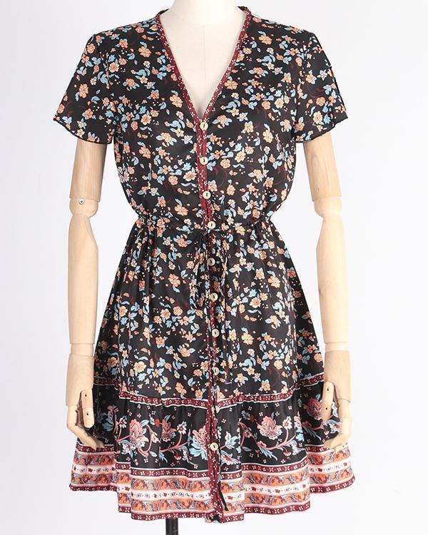 Multicolor Short Sleeve Printed Casual Cotton Dresses