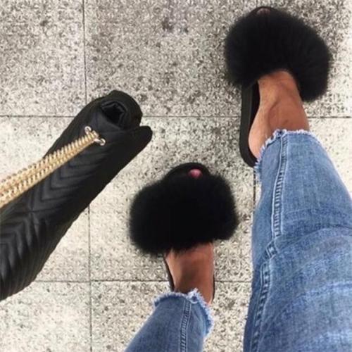 Popular Real Fox Fur Slippers Slides