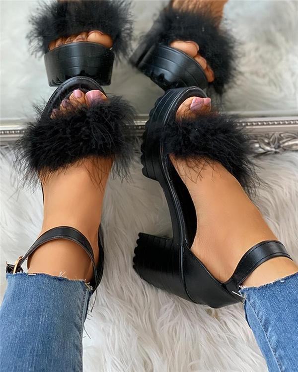 Open Toe Chunky Heel Line-Style Buckle Ankle Strap Platform Sandals