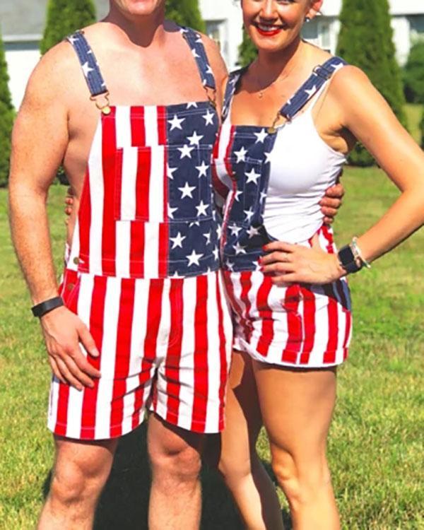 American Independence Day Flag Overalls Couples Jumpsuit