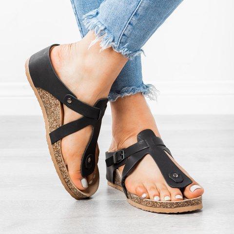 Thong Wedge Sandals Pu Wedge Heel Summer Slippers