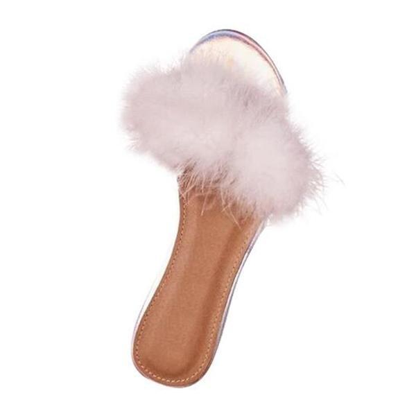 Summer Non-slip Flats Shoes Furry  Outdoor Beach Feather Slippers