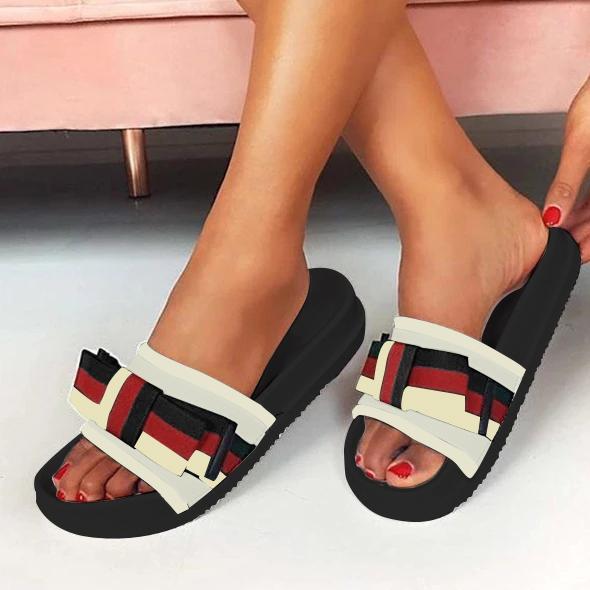 Flip Flop Flat With Slip-On Bow Color Block PVC Slippers