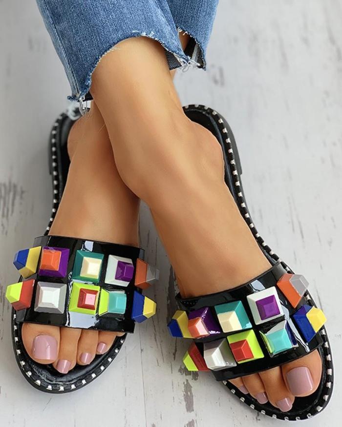 Candy Color Rivet Detail Flat Slider Sandals