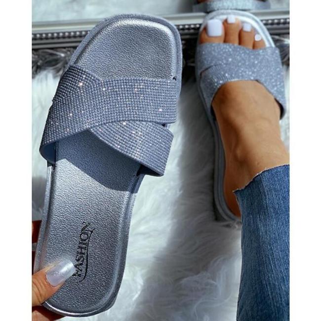 Women's  Flat Heel Sequin Sandals Slippers