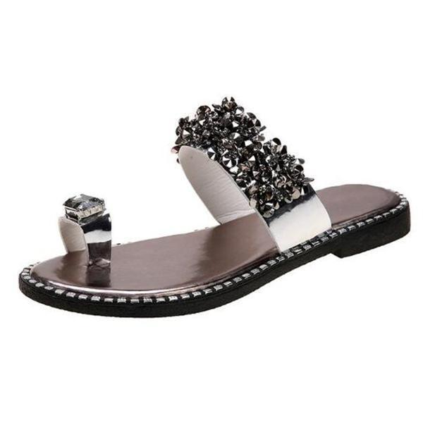 Women's PVC Flat Heel Sandals Slippers With Sequin shoes