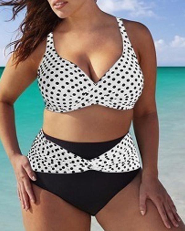 Plus Size Polka Dot Print Bikini Set