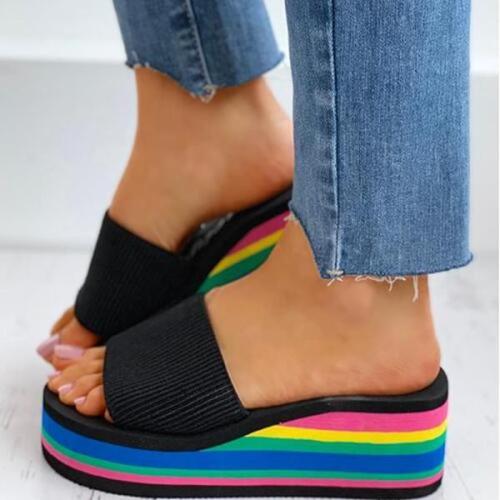 Colorblock Flatform Wedge Heeled Sandals