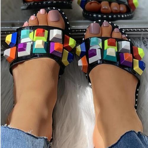 Candy Color Rivet Detail Flat Slider Sandals
