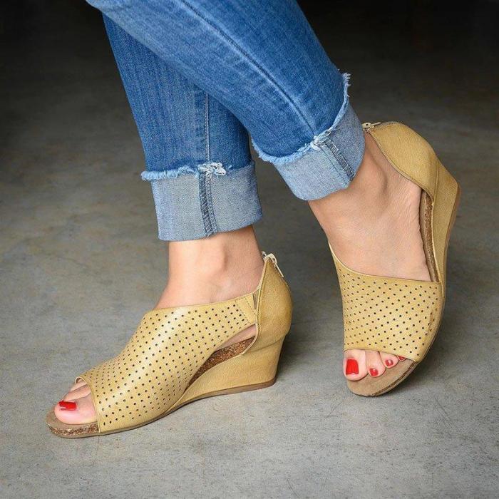 CUT-OUTS SLIP ON WEDGES SANDALS