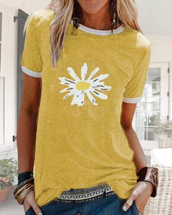 Printed Short Sleeve Crew Neck T-shirts Tops