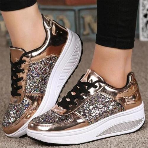Low-Cut Upper Rhinestone Lace-Up Sneakers