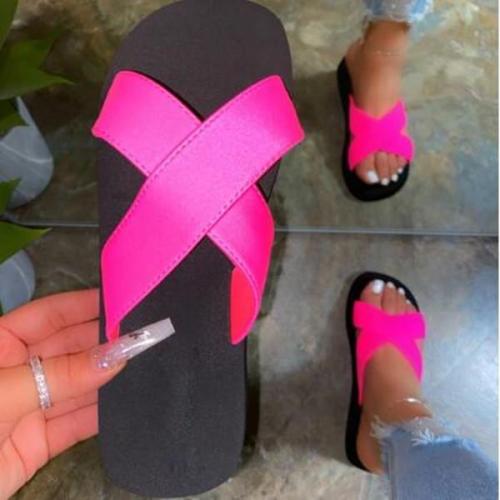 Summer Neon Pink Flat Sandals Slippers