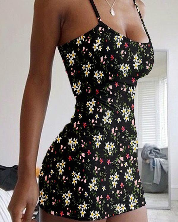 Floral/Camo Print Slim Fit Mini Dress
