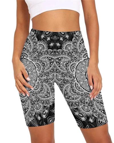 High-Rise Paisley Print Fitted Biker Shorts