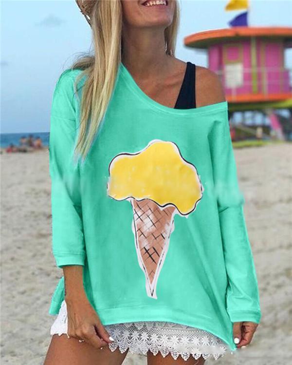 Ice Cream Printed Cartoon Loose New Casual Lady Daily Shift Tops