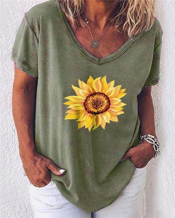 Sunflower Love V Neck T-Shirt