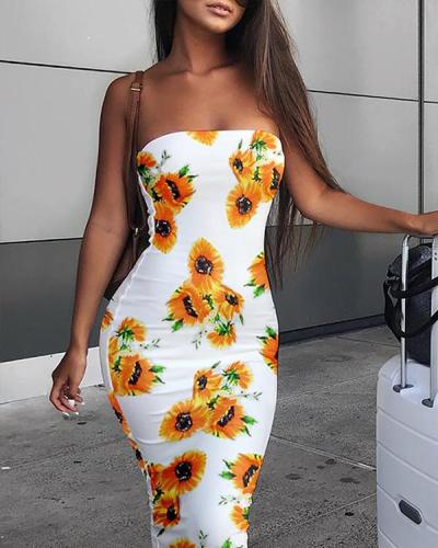 Sexy Sunflower Bodycon Tube Dress