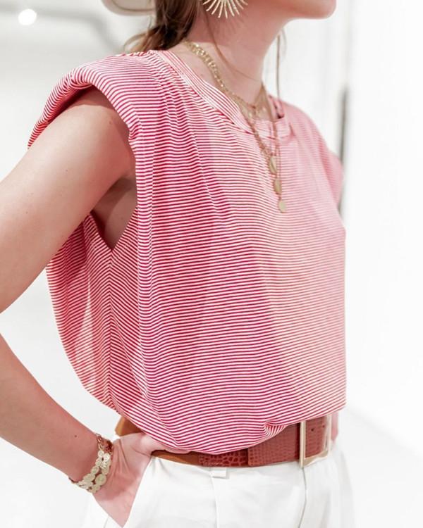 Padded Shoulder Stripe Sleeveless T-shirt