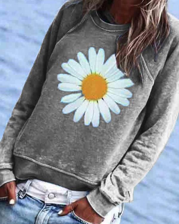 Casual Floral Printed Crew-Neck Top