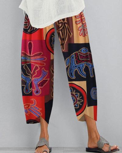 New Fashion Loose Cotton and Linen Printed Casual Pants