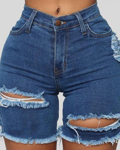 Women Sexy Ripped Hole High Waist Denim Shorts Jeans