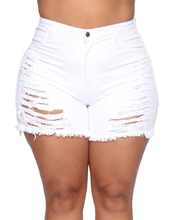 Women Sexy Plus Size Ripped Hole High Waist Denim Shorts Jeans