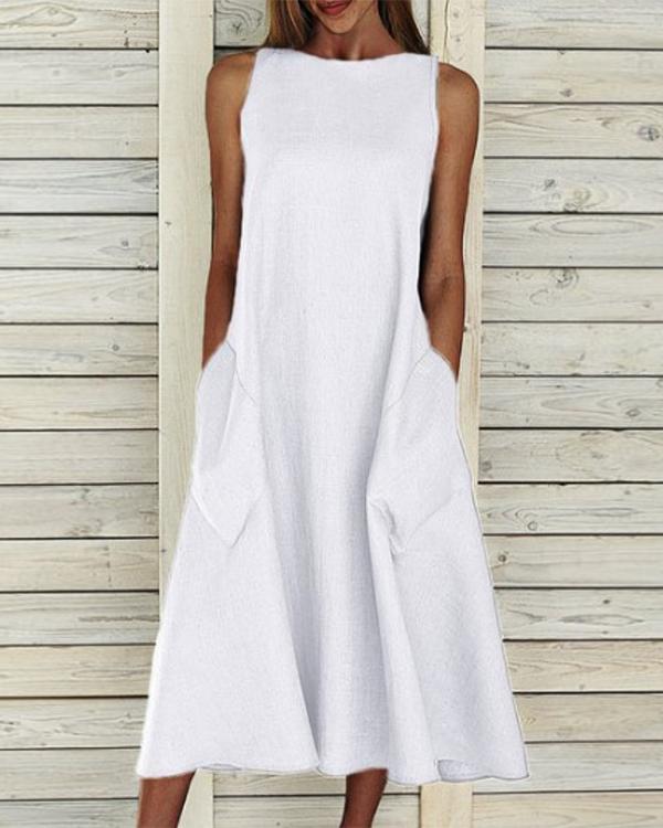 Solid Color Sleeveless Round Neck Maxi Dress