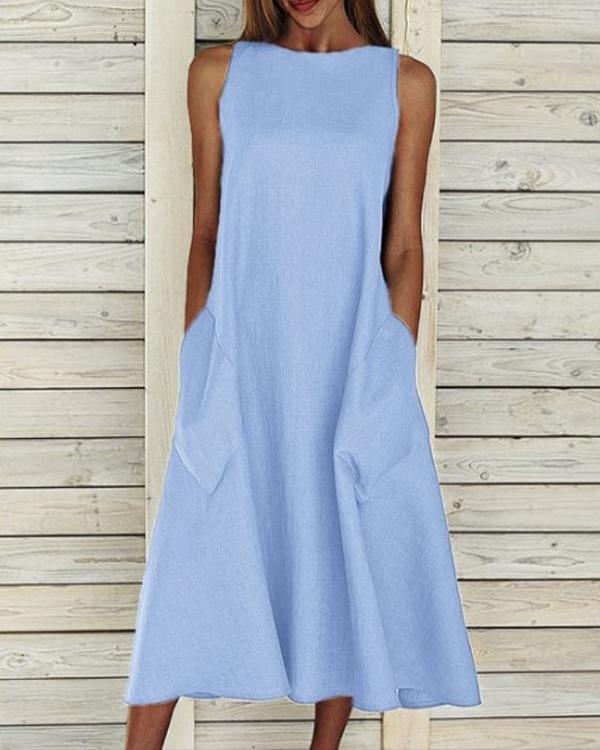 Solid Color Sleeveless Round Neck Maxi Dress
