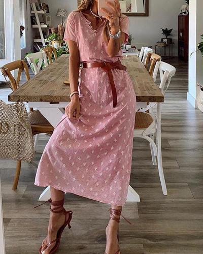 Holiday Graphic Print Buttoned V-neck Midi Dress with Belt