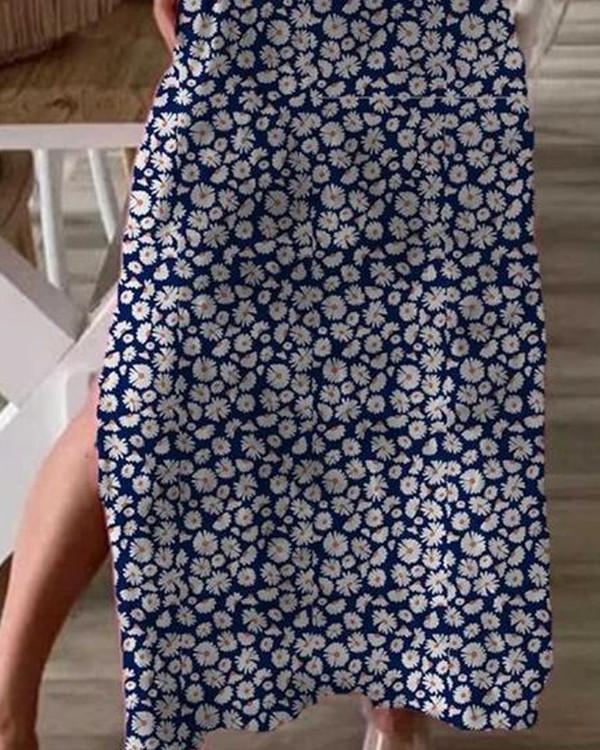 Floral Print Hem Split Maxi Dress