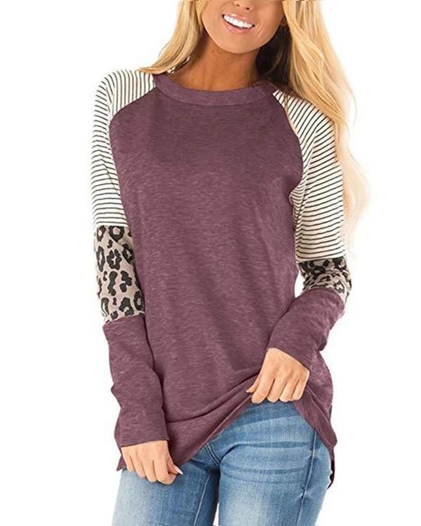 Women Long Sleeve Turtle Neck Camouflage StitchingStriped Casual Top