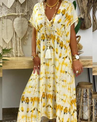 Gradient Print Paneled Plunging Neck Holiday Maxi Dress