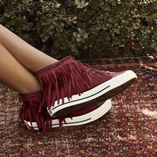 Women Casual Tassel Flats Lace-Up Sneakers
