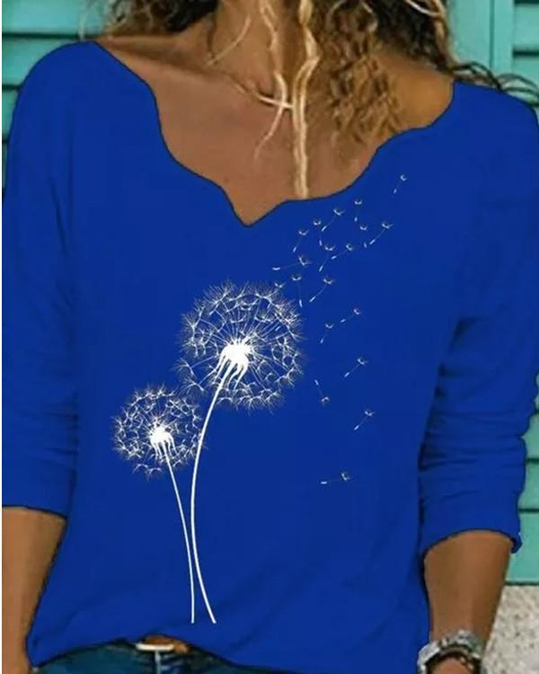 Floral Casual V-Neckline Long Sleeve Blouses