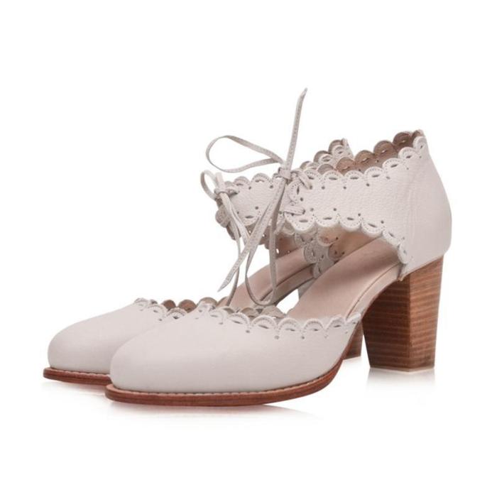 Vintage Round Head Hollow Chunky Sandals