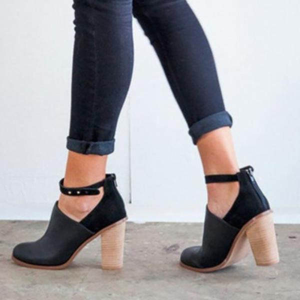 black ankle booties with chunky heel