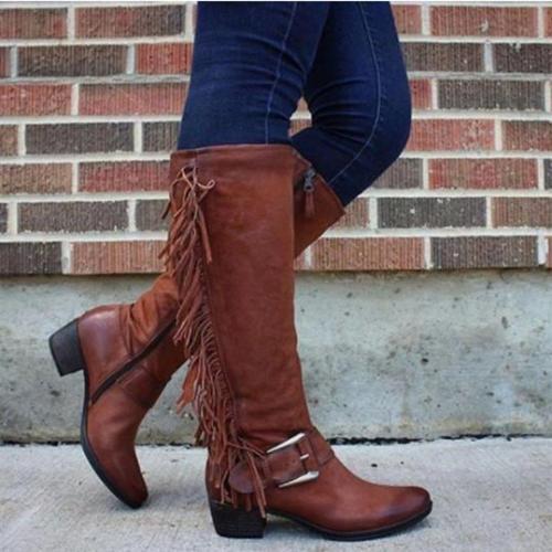Round head European and American women's leather boots side zipper Martin boots