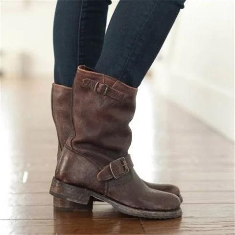 Adjustable Buckle Ankle Boots Block Heel Riding Boots